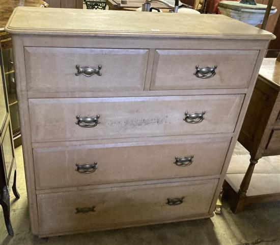 A Victorian stripped pine chest of drawers, width 110cm, depth 45cm, height 114cm
